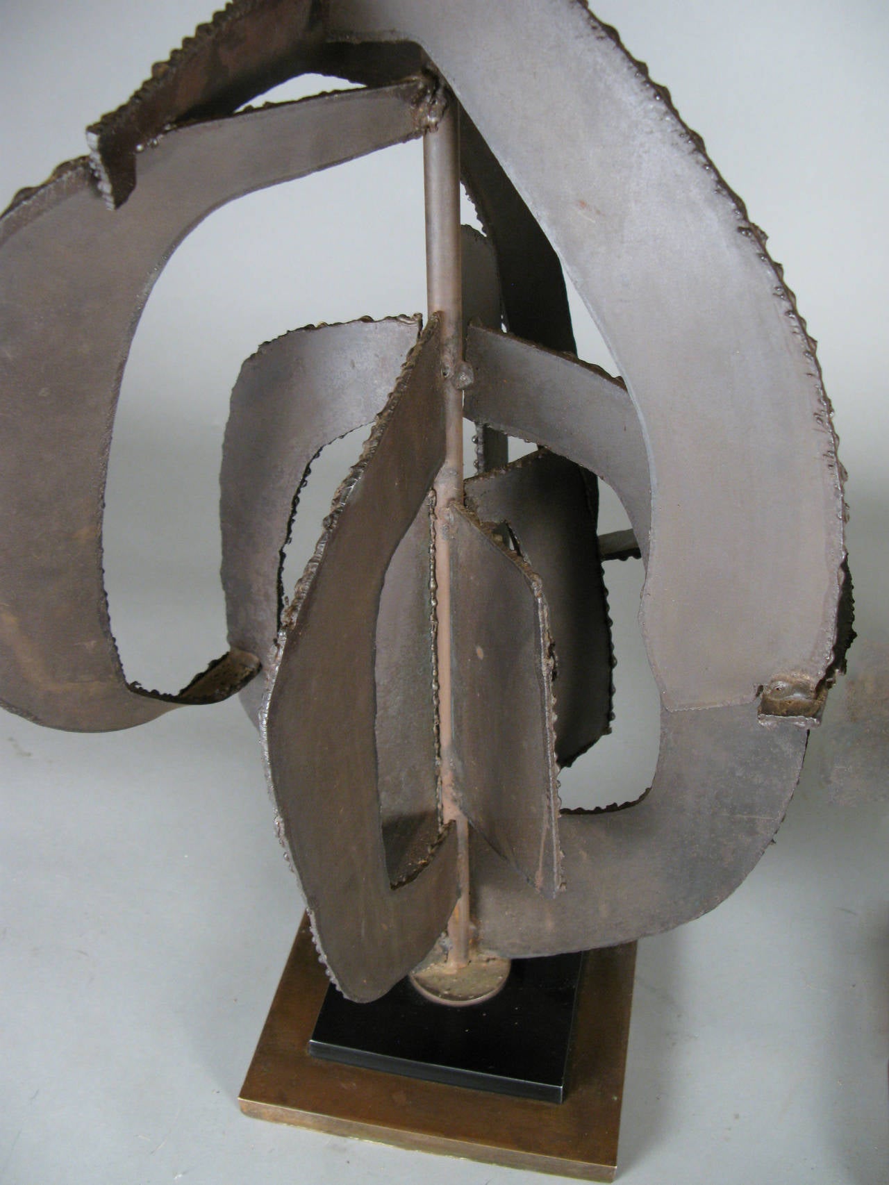 Brutalist Vintage Large Sculptural Iron and Steel Lamp by Harry Balmer