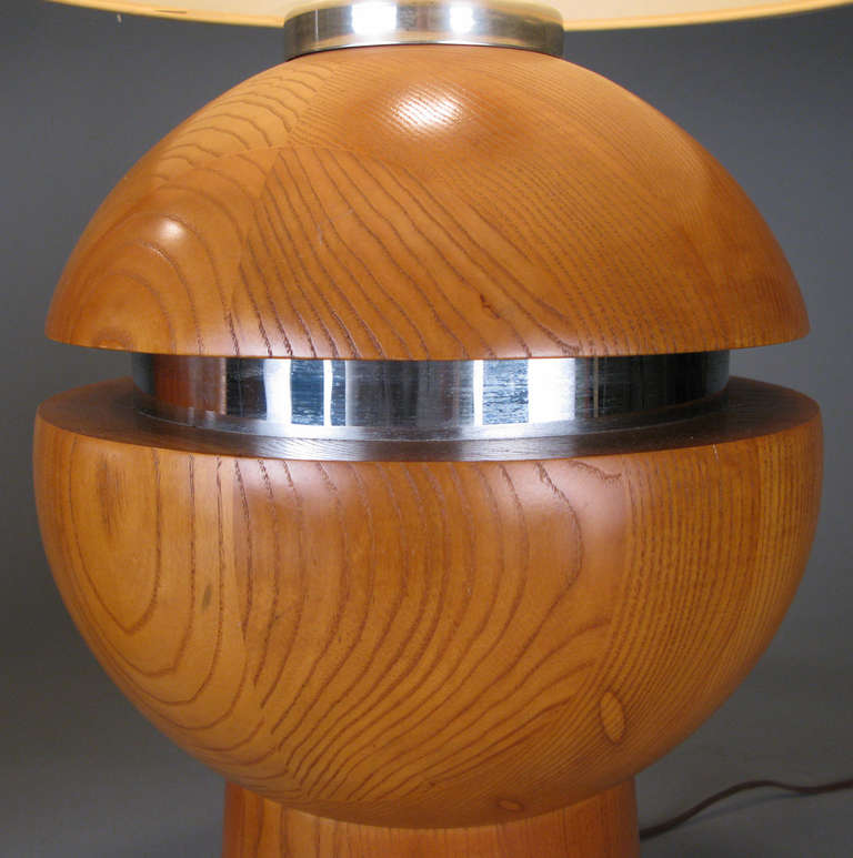 American Pair of 1970s Oak and Chrome Lamps