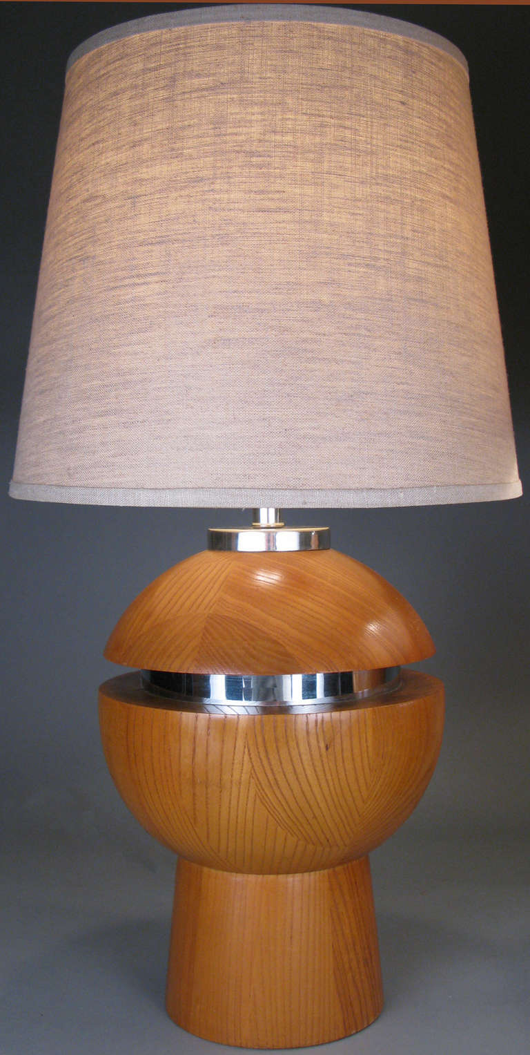 Pair of 1970s Oak and Chrome Lamps 2