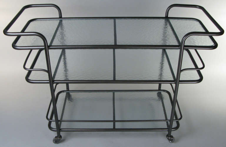 American Tubular Rolling Bar Cart in the style of Walter Lamb
