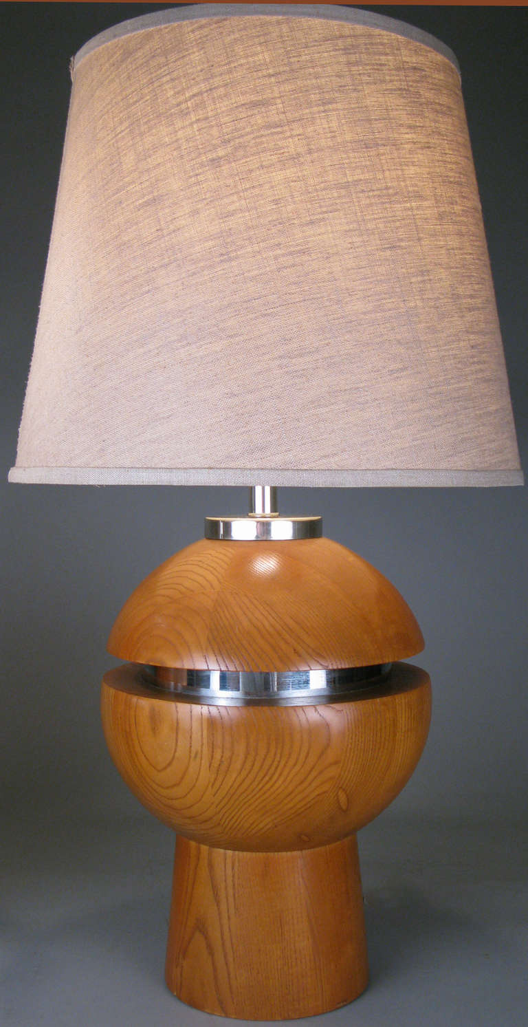 Pair of 1970s Oak and Chrome Lamps 1