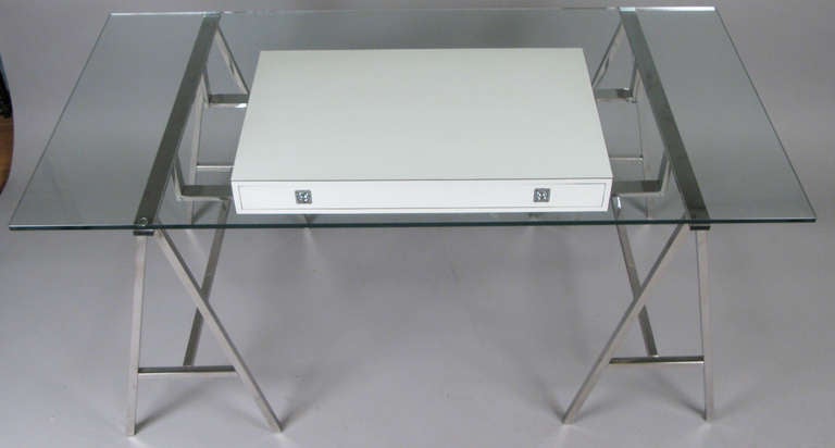1970's Chrome Sawhorse Writing Desk In Good Condition In Hudson, NY
