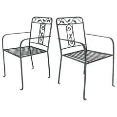 Pair of 1940s Iron Garden Chairs by Salterini