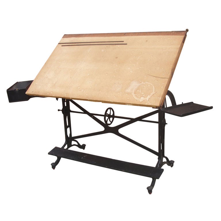 Antique Adjustable Keuffel & Esser Cast Iron Drafting Table