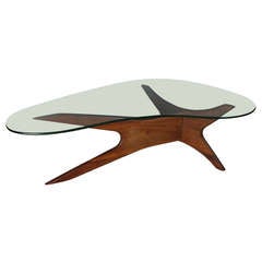 Sculptural Modern Walnut & Glass Cocktail Table by Adrian Pearsall