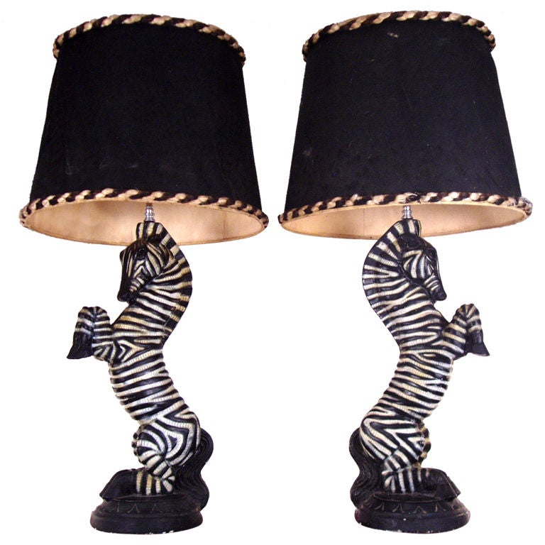 Pair of 1940's Standing Zebra Lamps