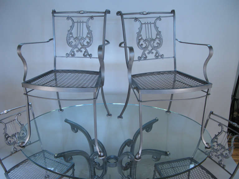 American Vintage Wrought Iron Dining Set with Lyre Back Chairs