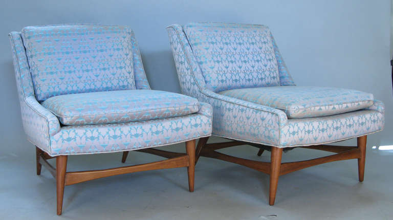 Mid-20th Century Pair of 1960s Armless Slipper Lounge Chairs