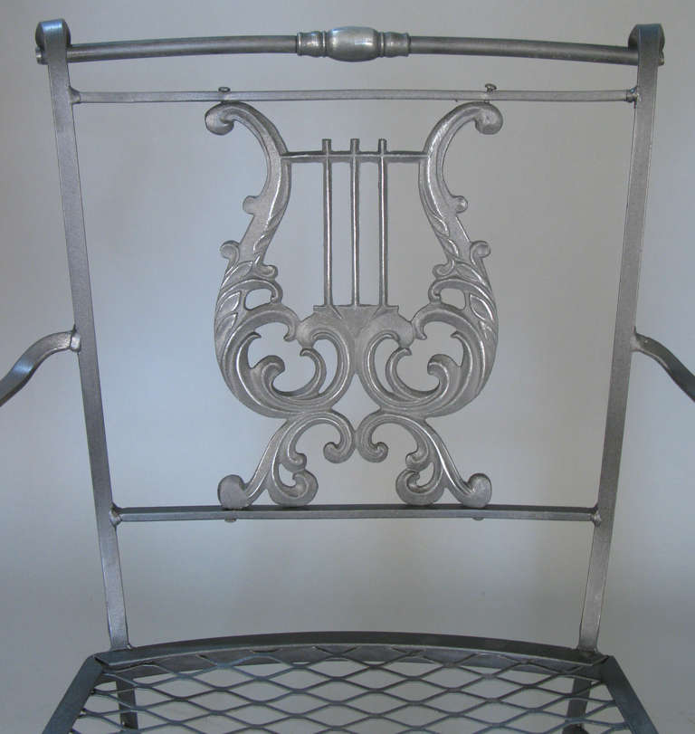 Vintage Wrought Iron Dining Set with Lyre Back Chairs 4