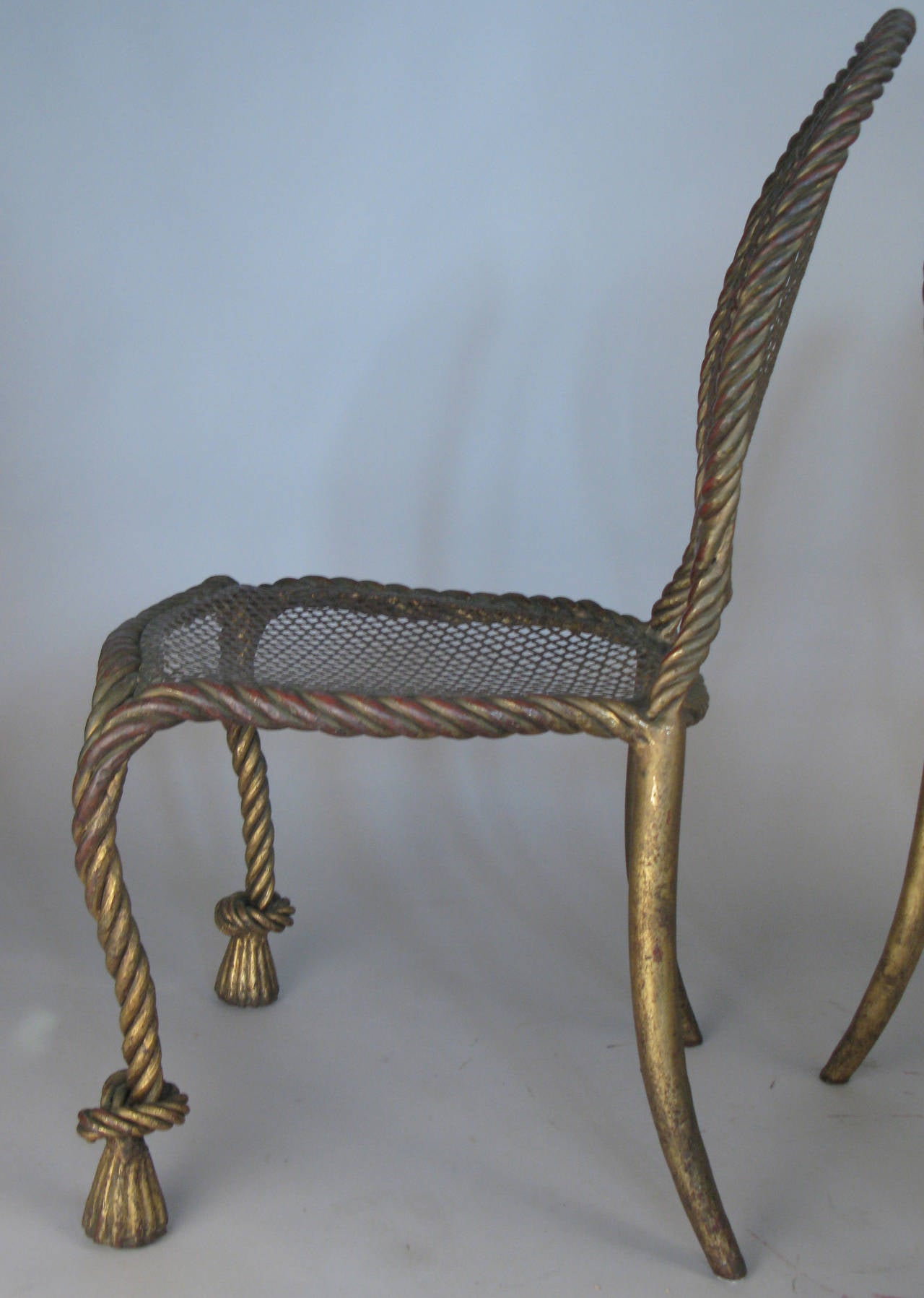 Pair of 1950s Italian Gilt Rope and Tassel Chairs In Good Condition In Hudson, NY