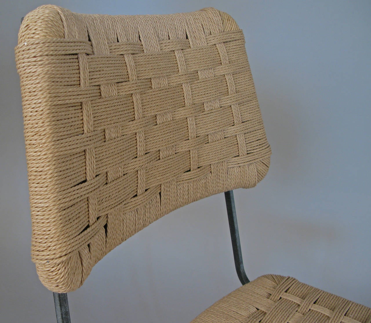 Mid-20th Century Set of Rare 1950s Iron and Woven Rope Chairs by Salterini