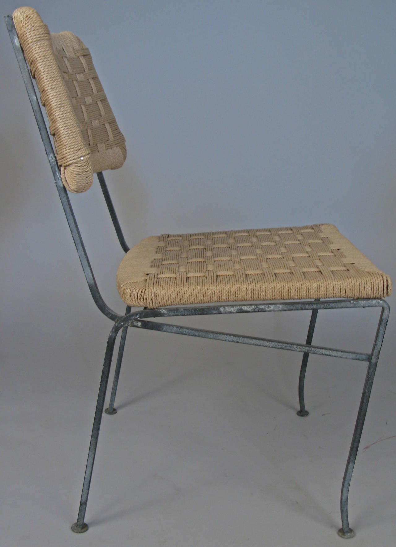 Set of Rare 1950s Iron and Woven Rope Chairs by Salterini 1