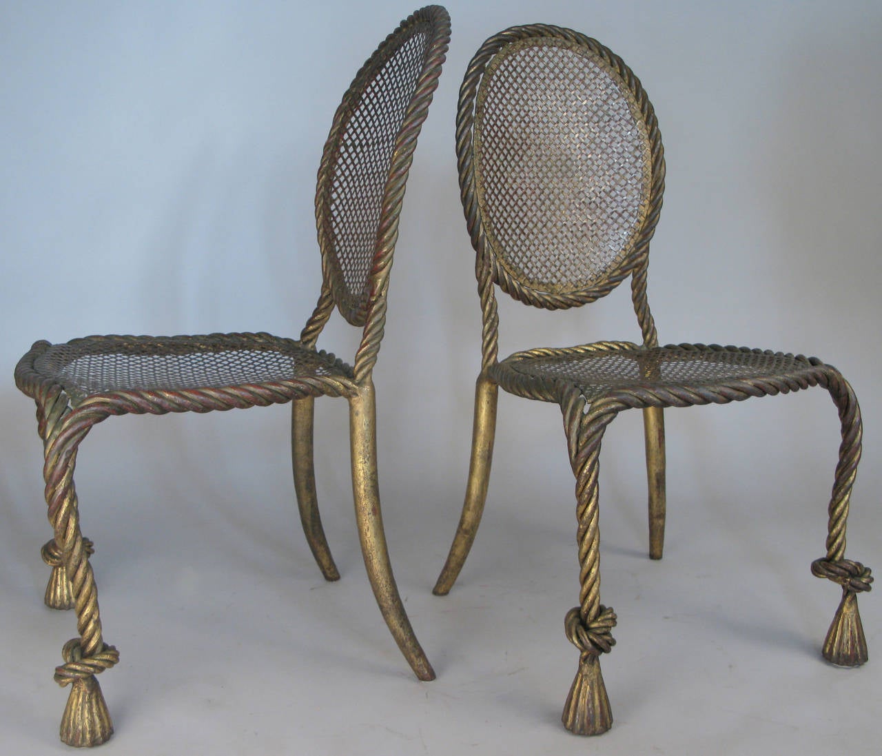 Mid-20th Century Pair of 1950s Italian Gilt Rope and Tassel Chairs