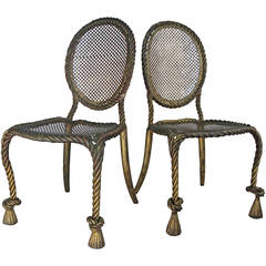 Pair of 1950s Italian Gilt Rope and Tassel Chairs