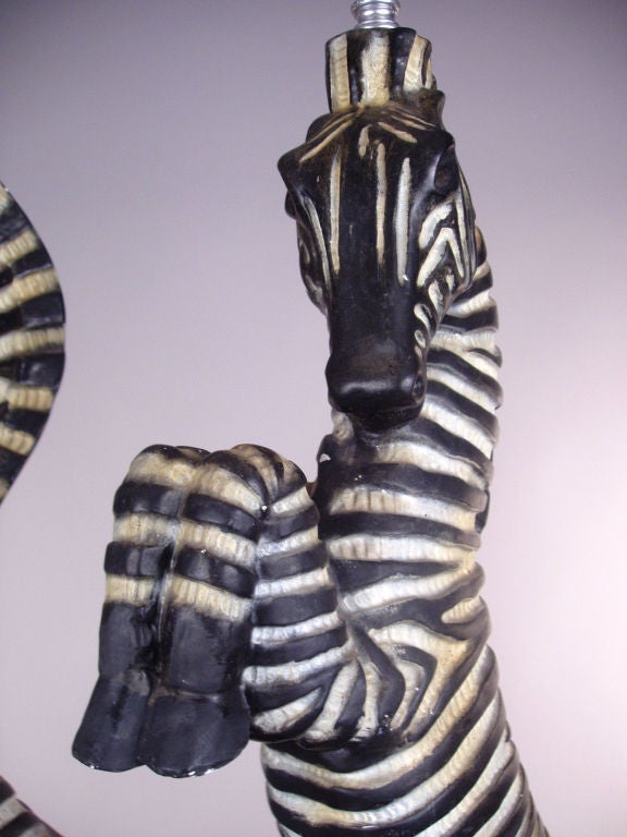 Pair of 1940's Standing Zebra Lamps 2