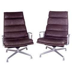 Pair Eames Herman Miller Aluminum Leather Lounge Chairs