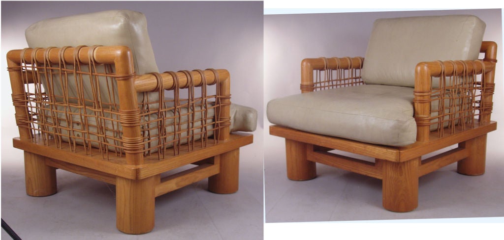 Late 20th Century Pair of Rare Karl Springer 'Dowelwood' Lounge Chairs