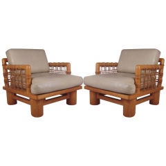 Pair of Rare Karl Springer 'Dowelwood' Lounge Chairs