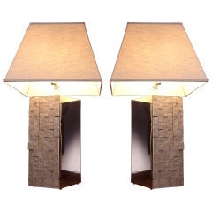 Vintage Chrome & Stacked Travertine Lamps