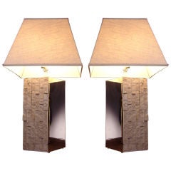 Vintage Chrome & Stacked Travertine Lamps
