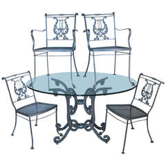 Vintage Wrought Iron Dining Set with Lyre Back Chairs