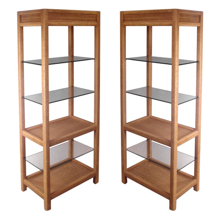 Pair of Rattan and Glass Etageres at 1stDibs