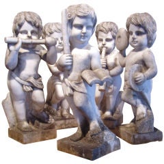 19th century Italian Marble Cherub Musicians