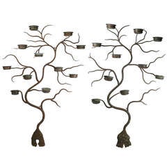 Pair of Antique Iron & Copper Tree Plant Stands