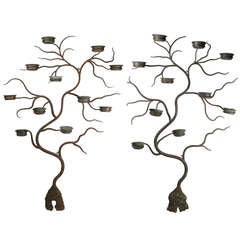 Pair of Vintage Iron & Copper Tree Plant Stands