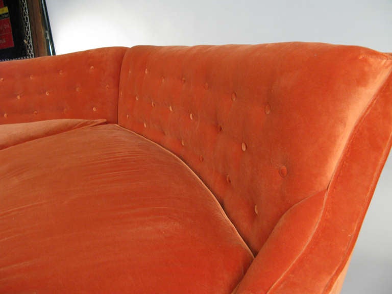 Mid-20th Century Curved 1940's Sectional Sofa in Orange Velvet