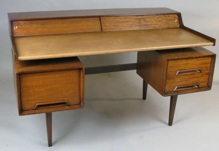 Mid-Century Modern Vintage Walnut & Leather Desk by John van Koert for Drexel