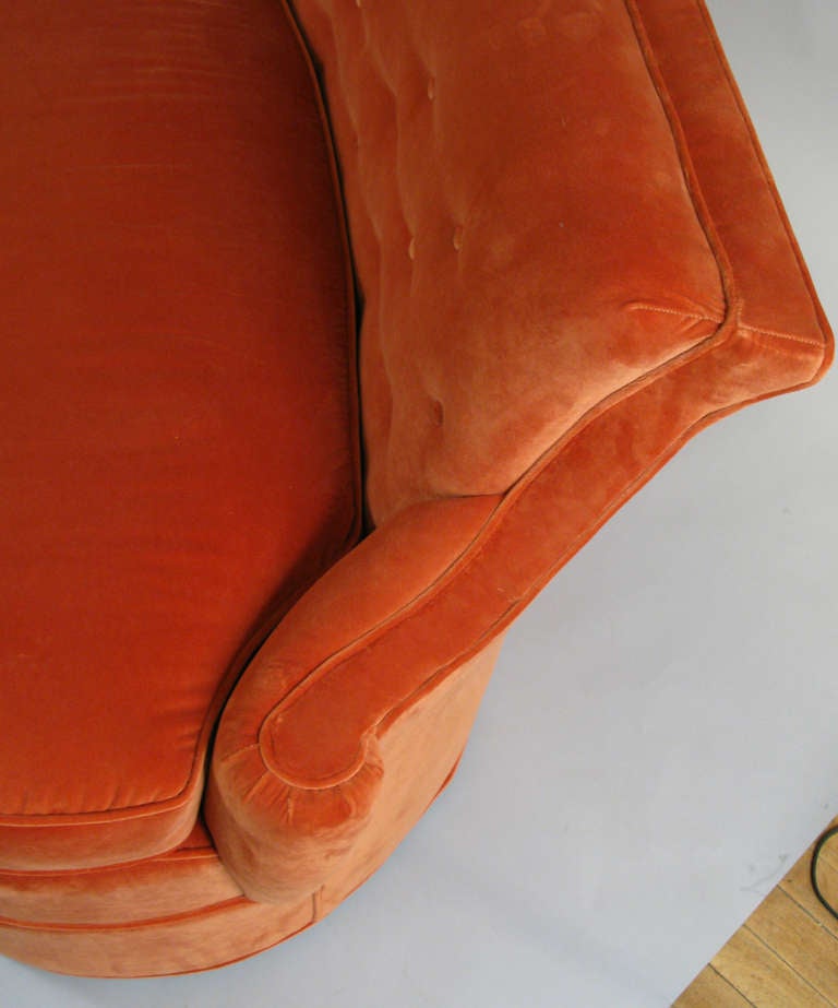 American Curved 1940's Sectional Sofa in Orange Velvet
