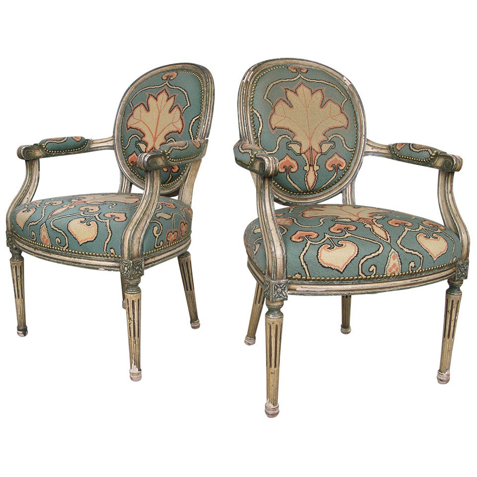 Pair of 1940s Fauteuils with Needlepoint Upholstery