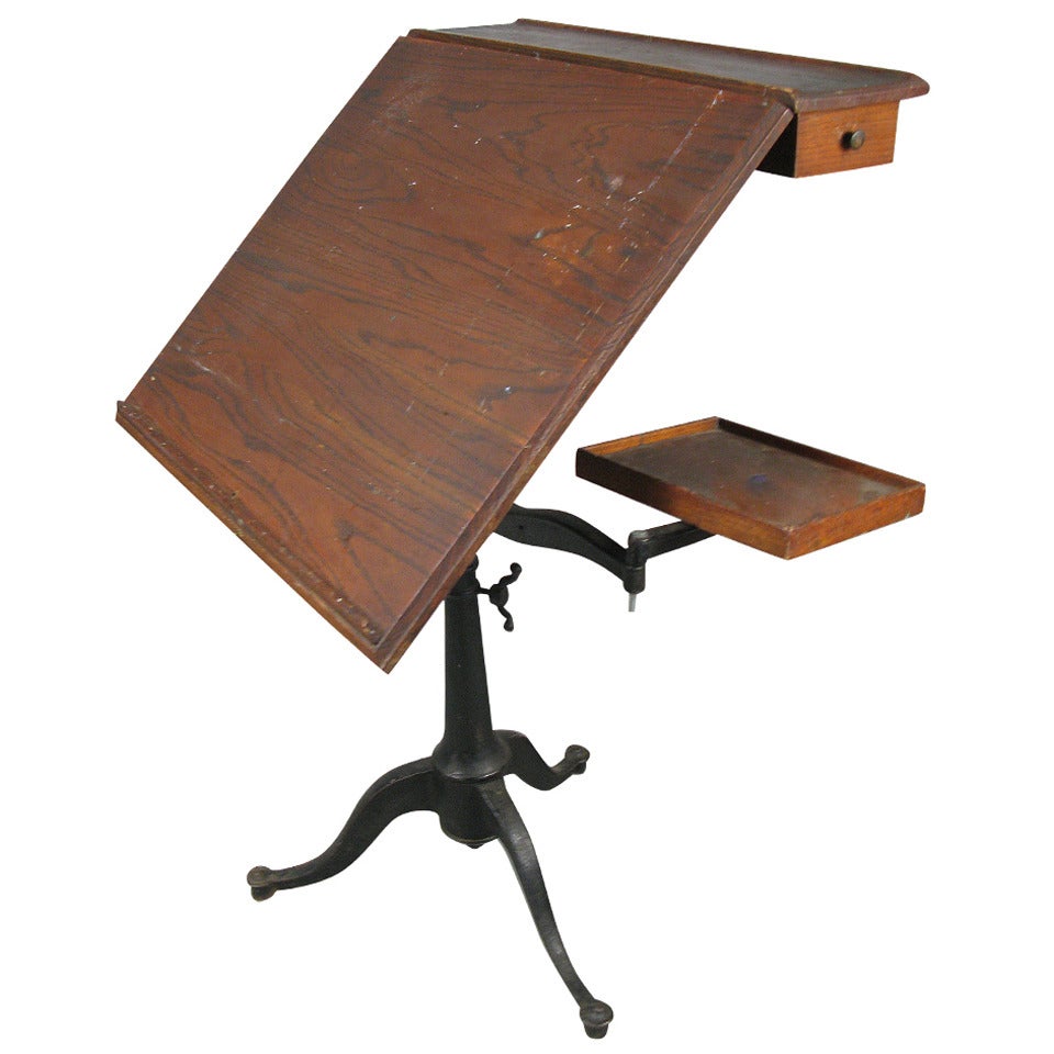 Antique Cast Iron, Tilt-Top Adjustable Drafting Table