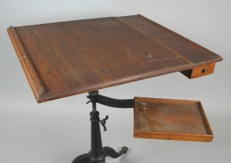 Antique Cast Iron, Tilt-Top Adjustable Drafting Table In Excellent Condition In Hudson, NY