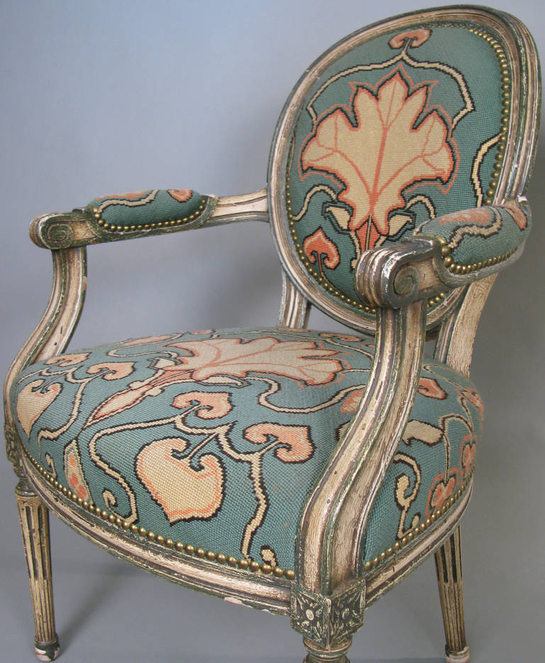 Pair of 1940s Fauteuils with Needlepoint Upholstery In Good Condition In Hudson, NY