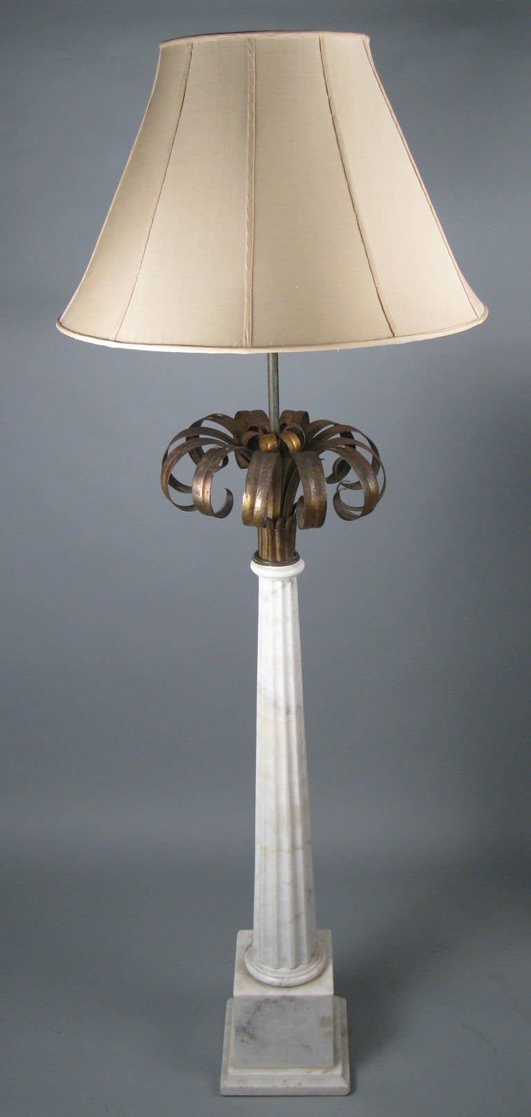 Mid-20th Century Outstanding Pair of Italian Marble and Gilded Palm Floor Lamps