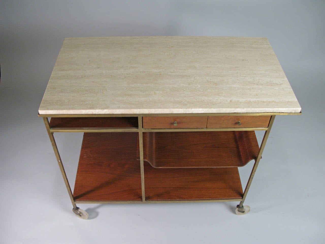1950s Brass and Travertine Bar Cart by Paul McCobb for Calvin 2