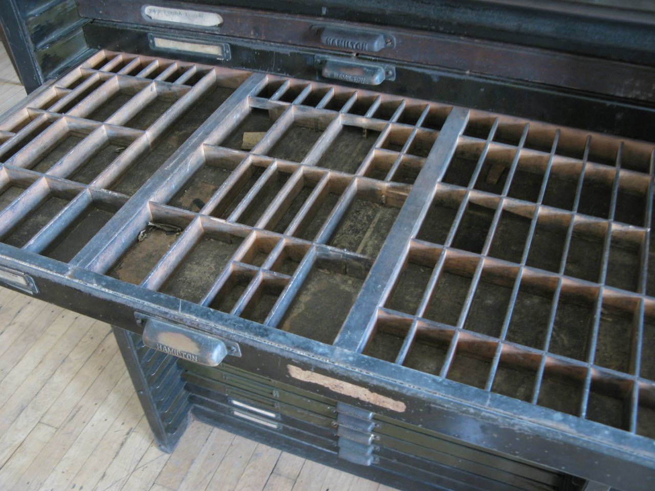 Vintage Double Sided Typesetters Work Cabinet by Hamilton In Good Condition In Hudson, NY