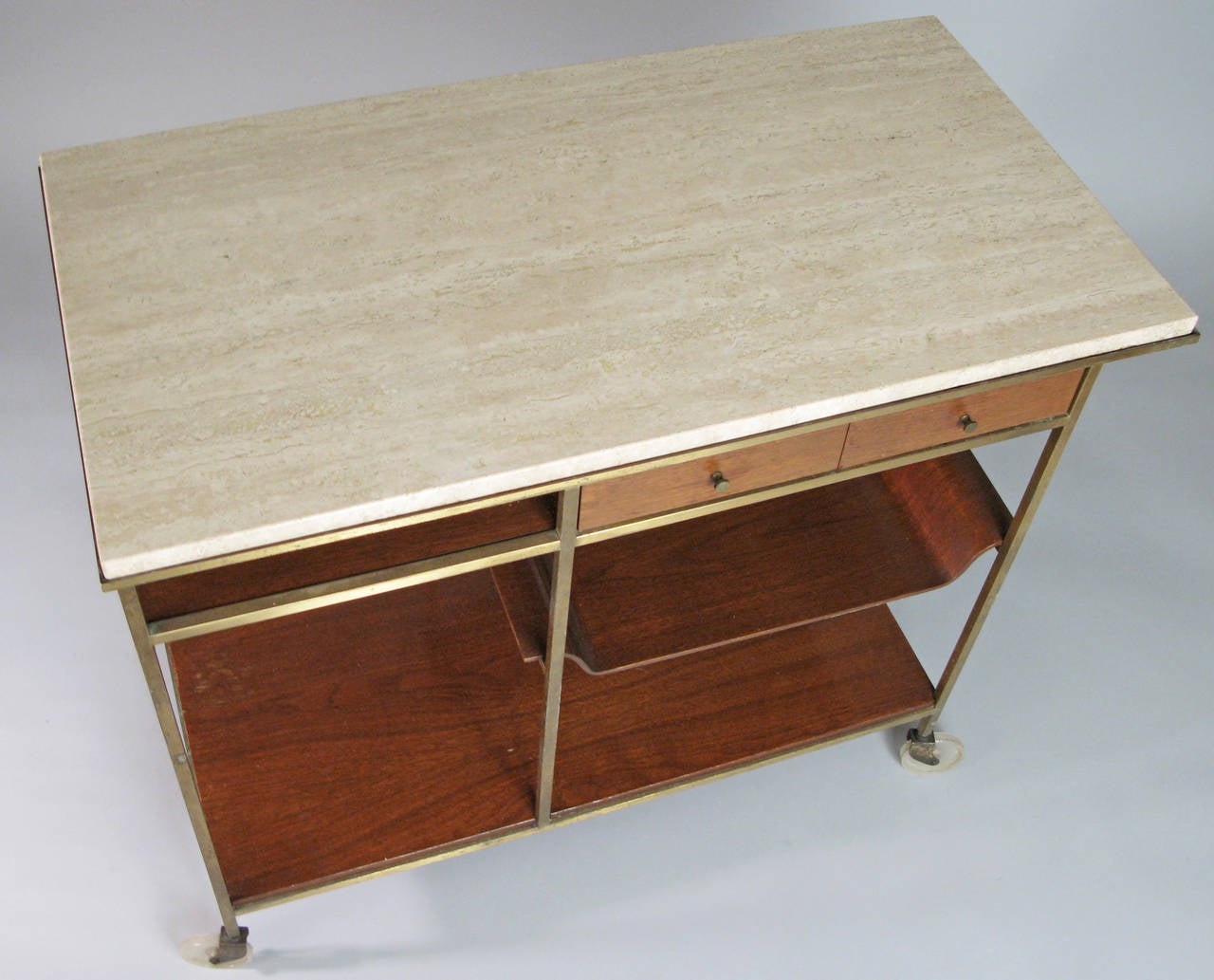 1950s Brass and Travertine Bar Cart by Paul McCobb for Calvin 1