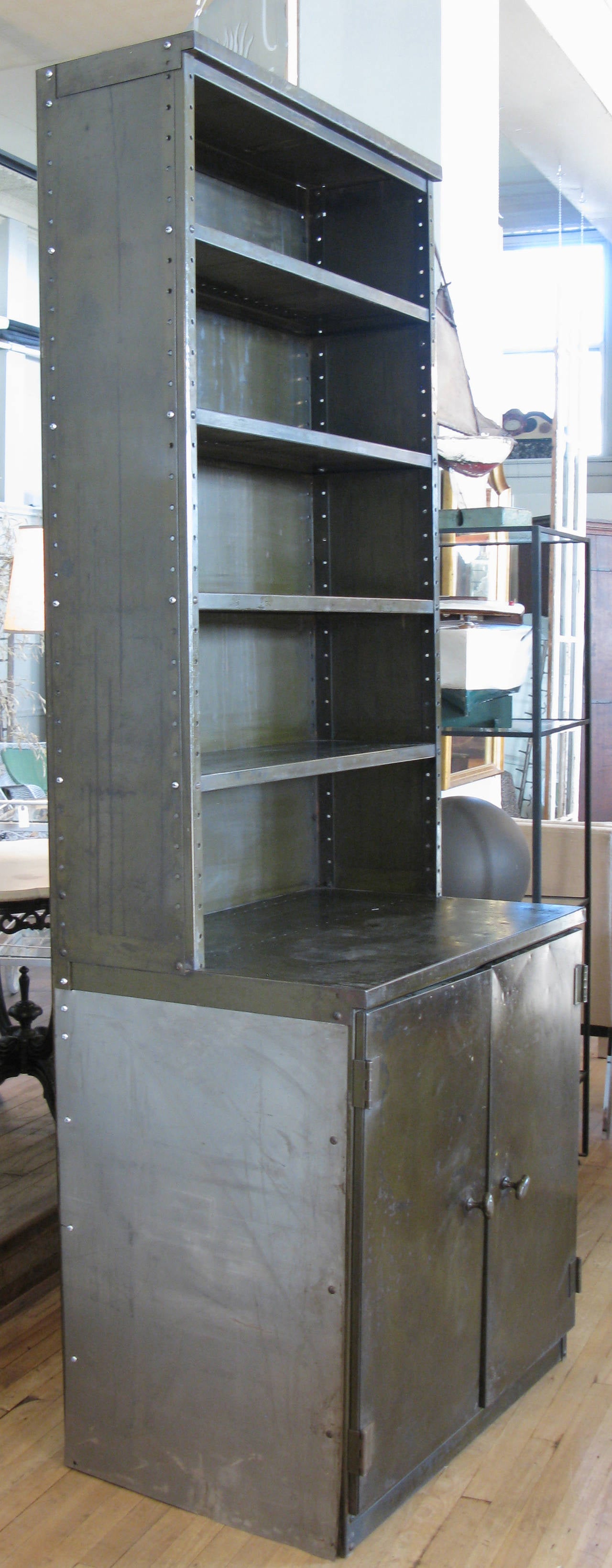 Vintage Industrial Steel Cabinet Bookcase In Good Condition In Hudson, NY