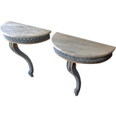 Pair of Carved and Gilded Marble Demi Lune Tables