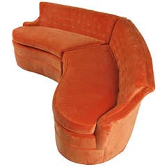 Curved 1940's Sectional Sofa in Orange Velvet