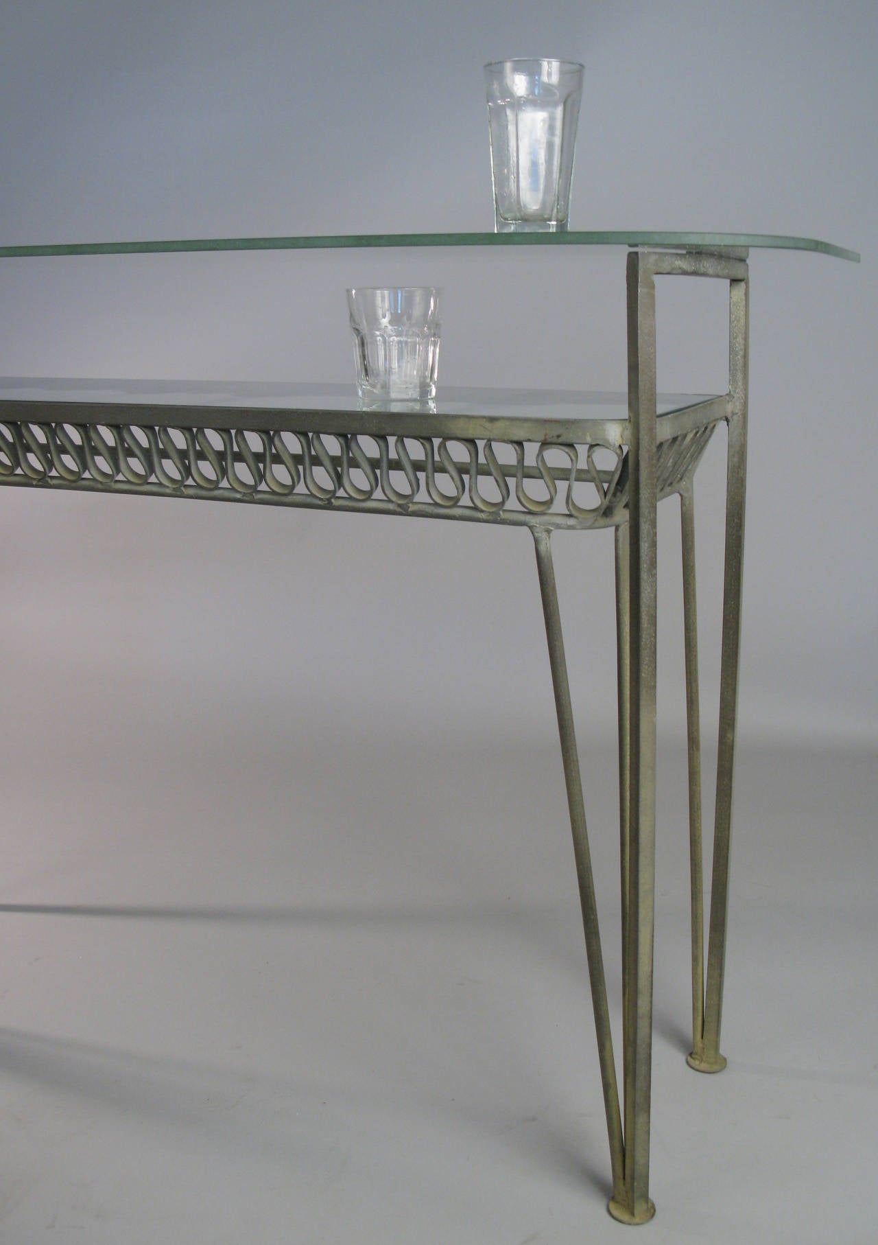 Mid-20th Century Vintage 1950s Iron and Glass Console Table by Tempestini for Salterini