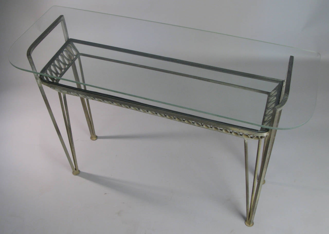 American Vintage 1950s Iron and Glass Console Table by Tempestini for Salterini