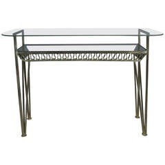 Vintage 1950s Iron and Glass Console Table by Tempestini for Salterini