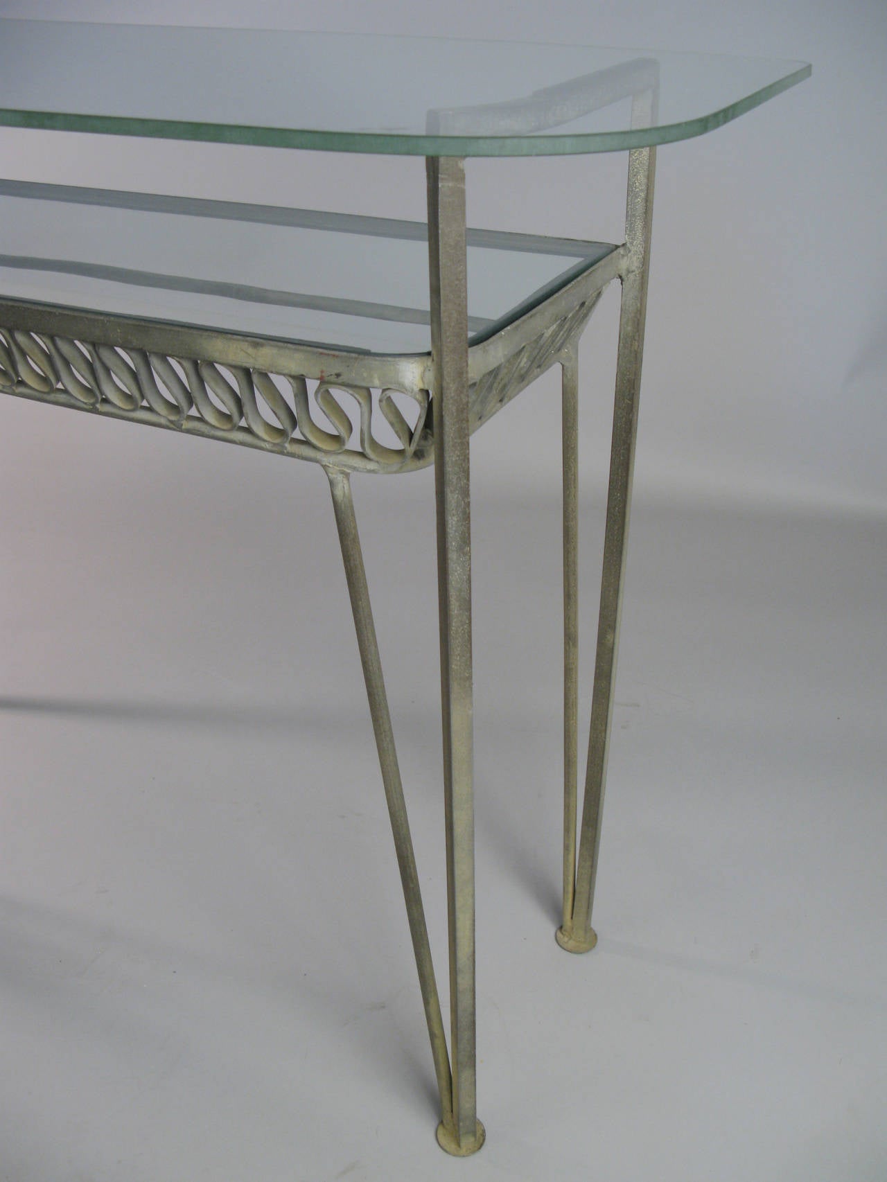 Vintage 1950s Iron and Glass Console Table by Tempestini for Salterini In Excellent Condition In Hudson, NY