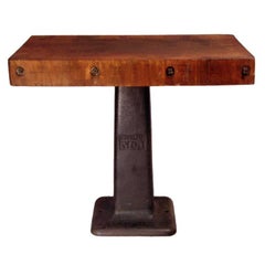 Antique Cast Iron and Oak Industrial Console Table