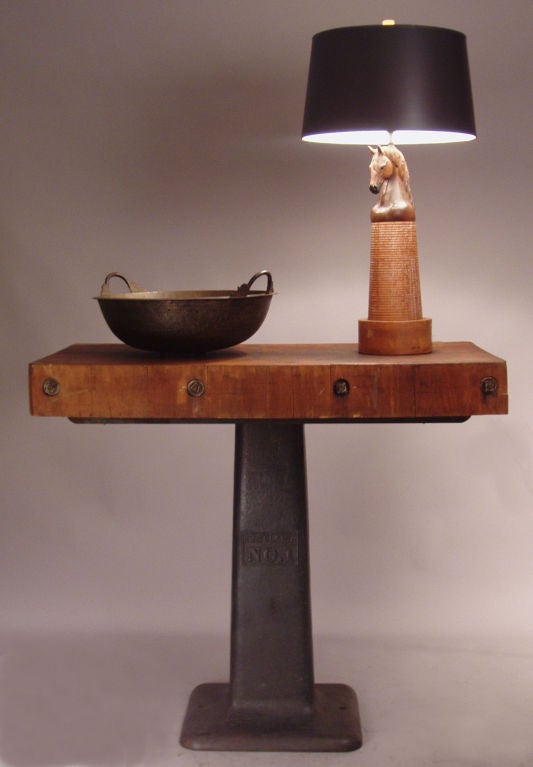 Antique Cast Iron and Oak Industrial Console Table
