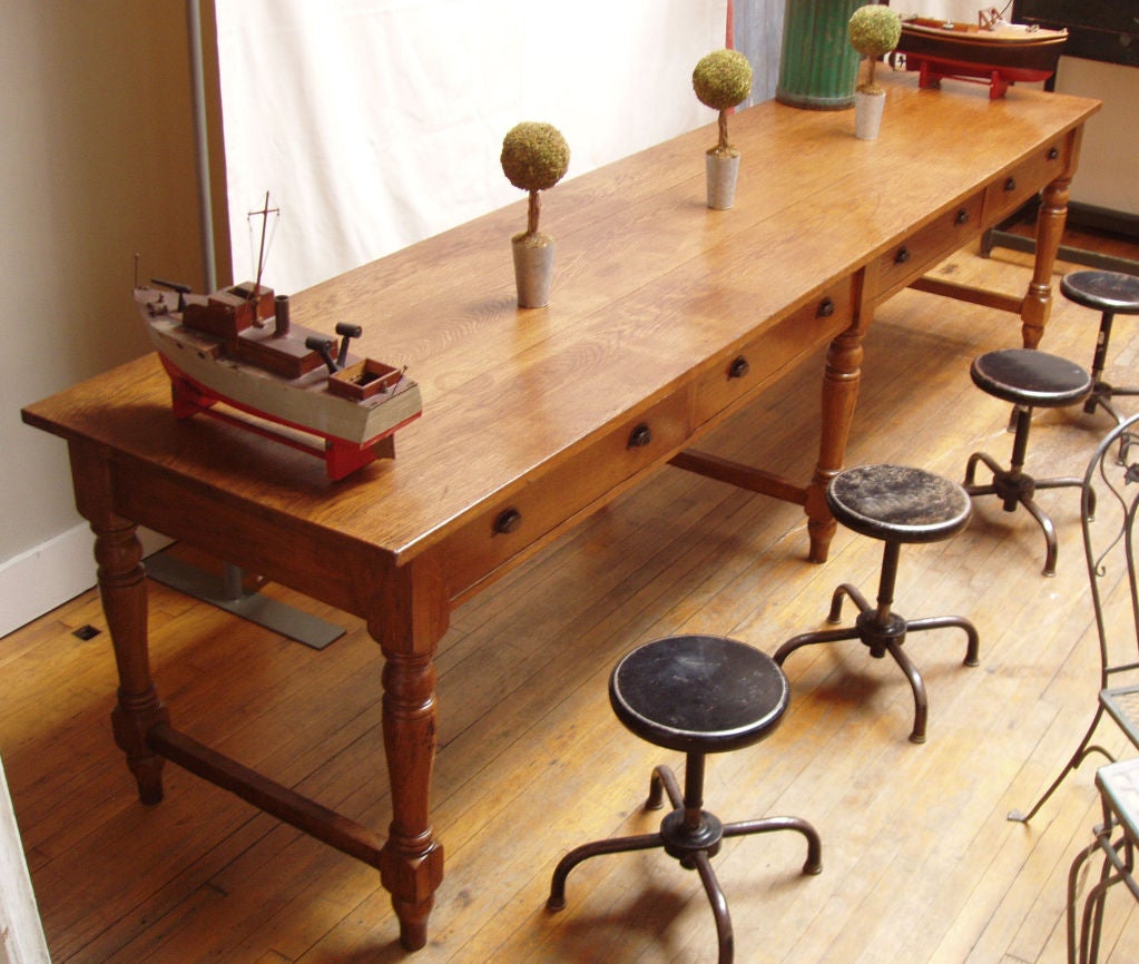 Mid-20th Century Antique 12' Oak Mercantile Library Table